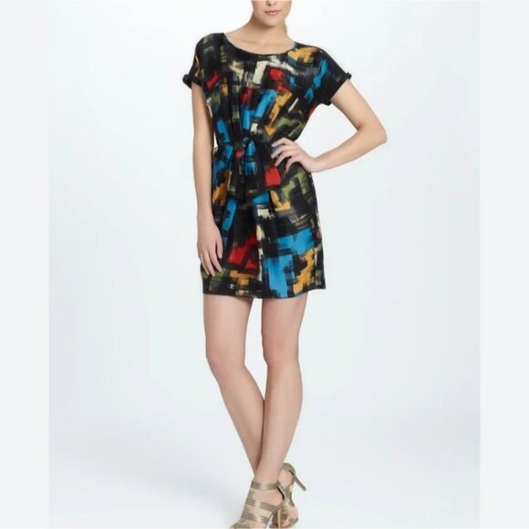Cynthia Steffe Multicolor Tie-Front Mini Dress Size 2 Linen Blend - Picture 1 of 13